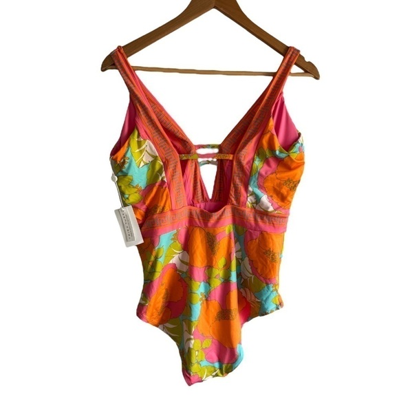 Trina Turk Playa De Flor One Piece Plunge Swimsuit 14 Floral Cut Out - Picture 3 of 6